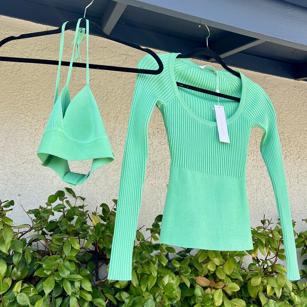 Jonathan Simkhai Jayline Pullover Kiwi Green 2 Piece Set Size XS fits Small NWT - Picture 3 of 8